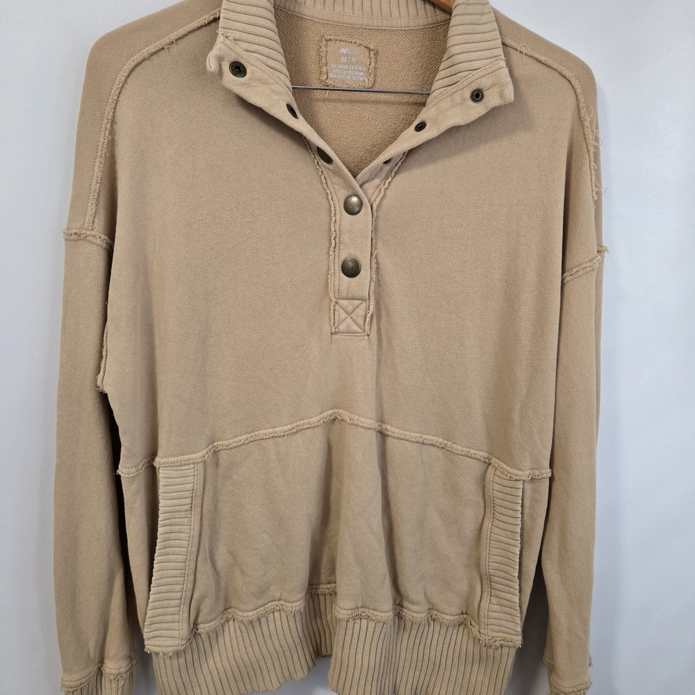 Women's Tan Pullover Henley Sweatshirt